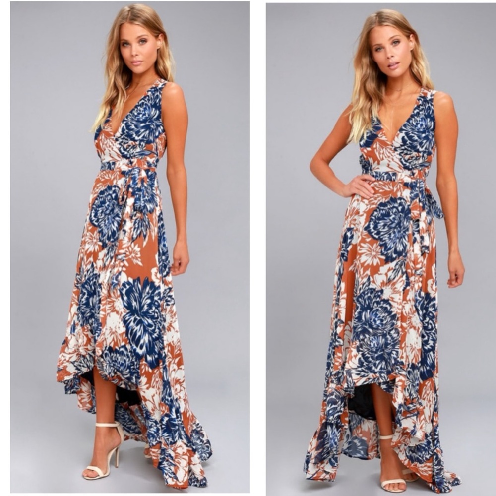 Lulu's Blue and Orange Floral Maxi Dress
